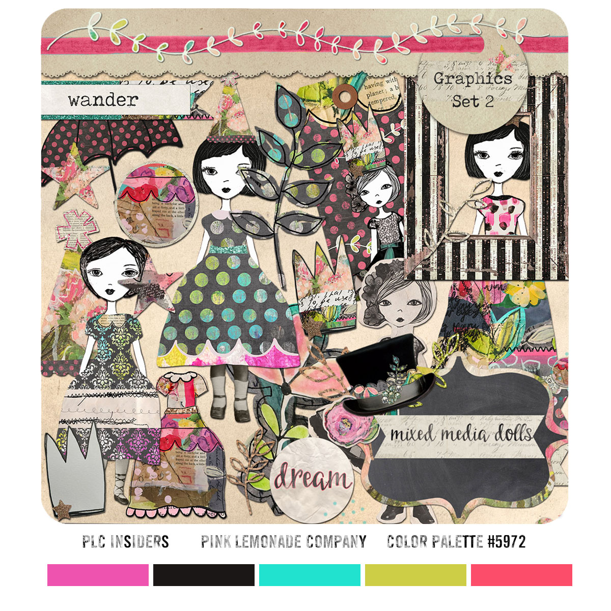 june mixed media dolls palette Pink Lemonade Company